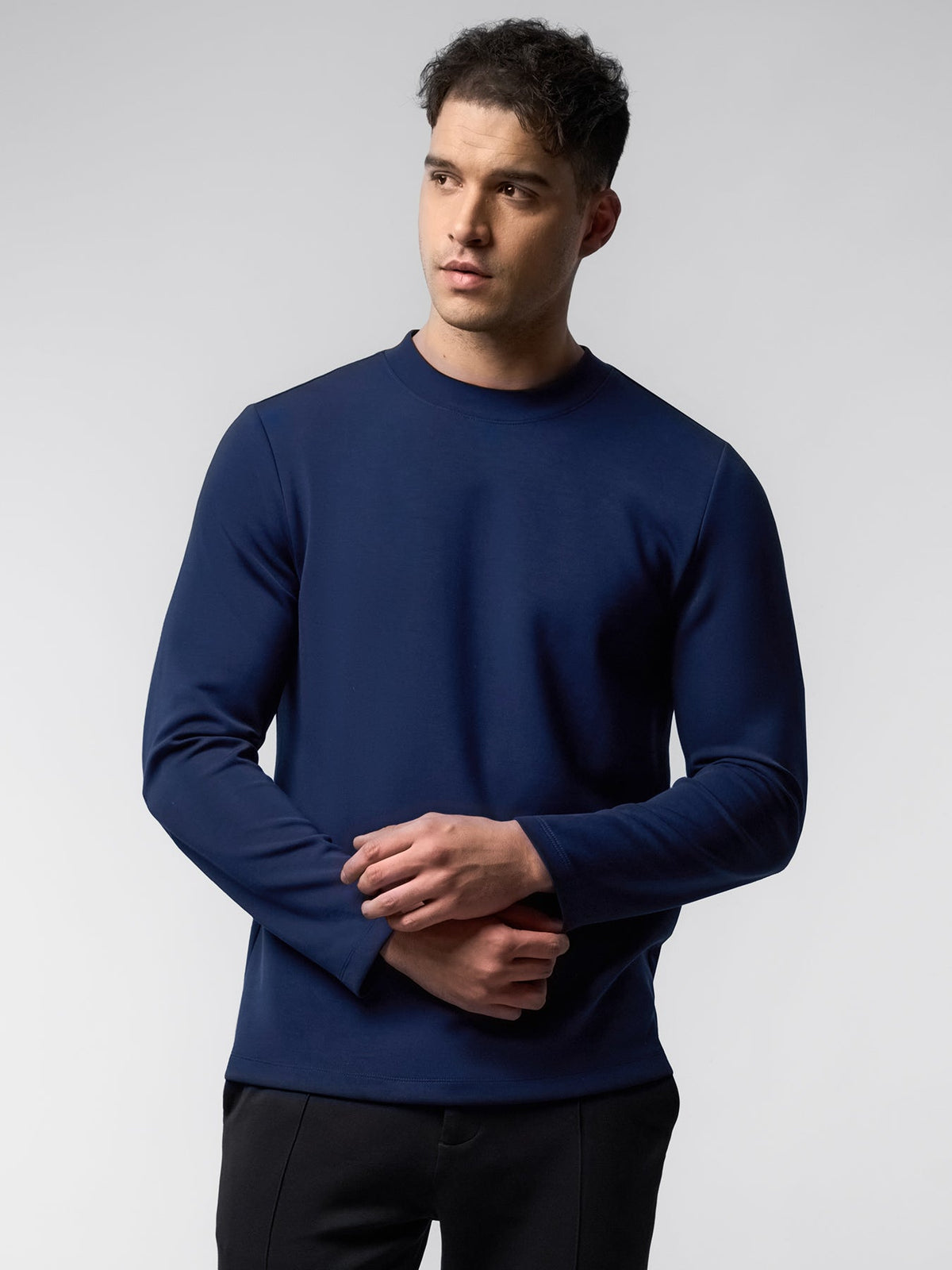Modal Blend Elbow Patch Long Sleeve Tee:Slim Fit