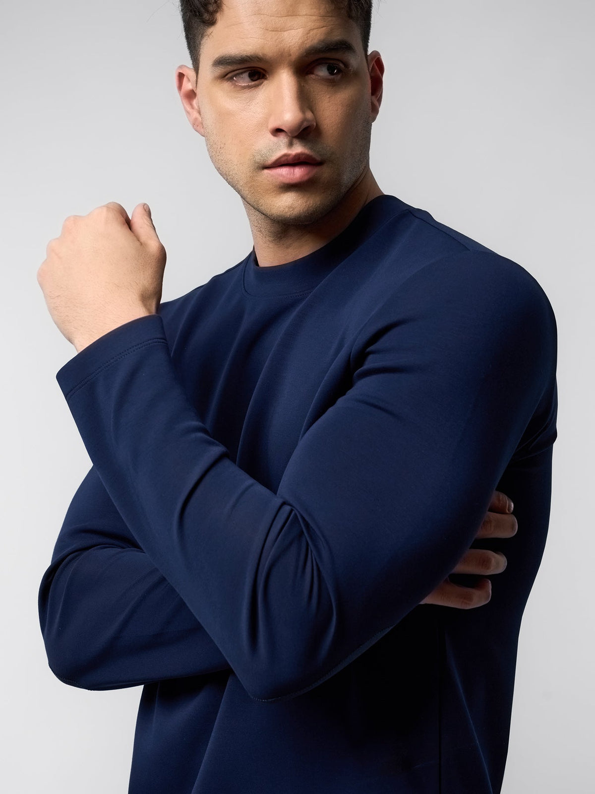Modal Blend Elbow Patch Long Sleeve Tee:Slim Fit