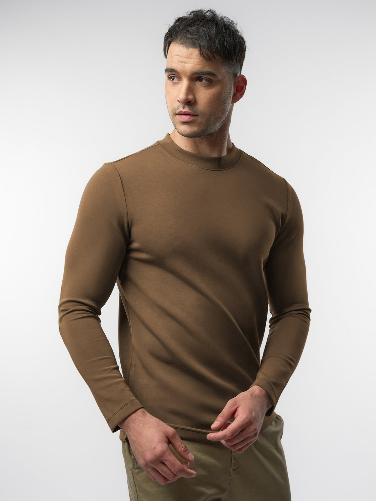 Modal Blend Elbow Patch Long Sleeve Tee:Slim Fit