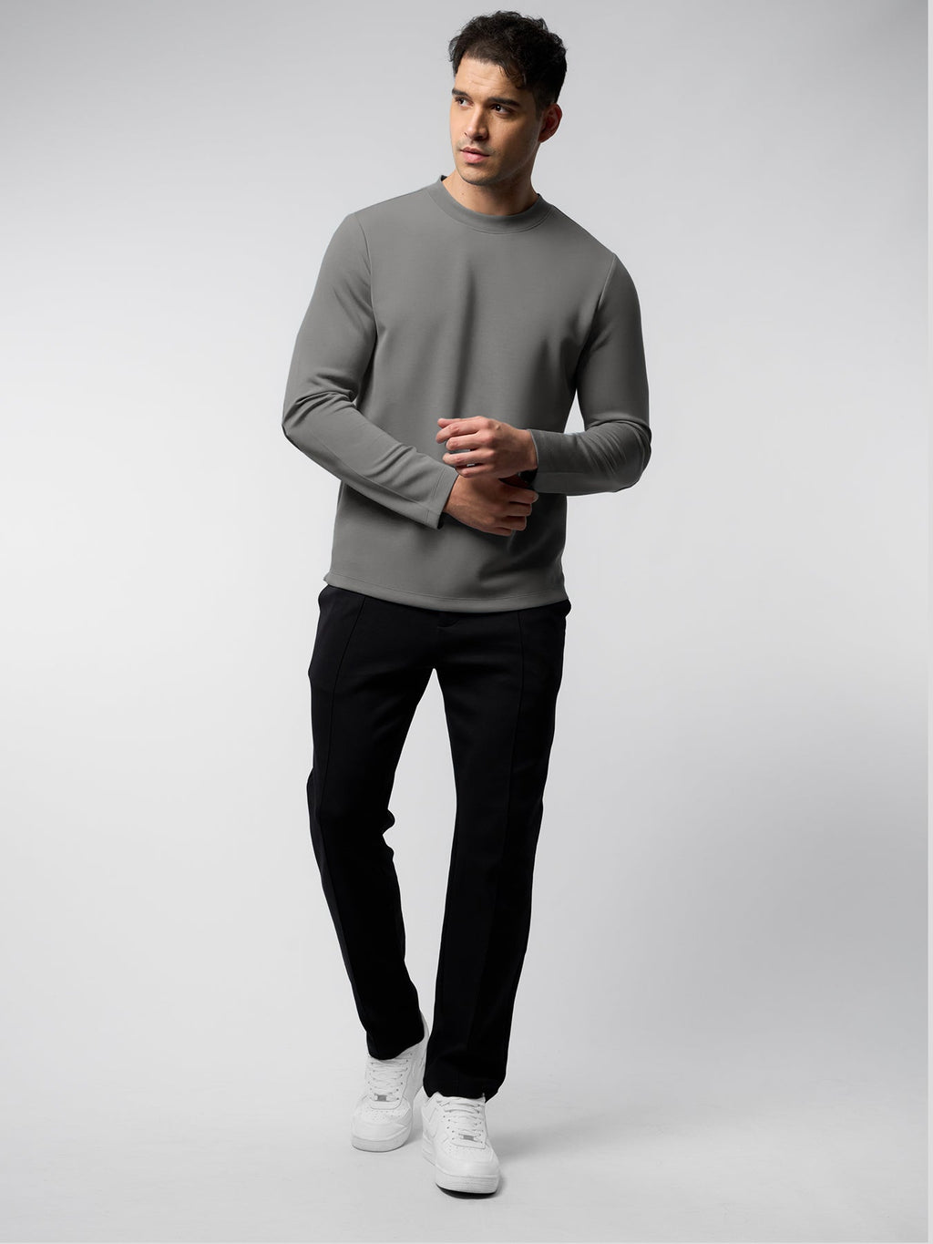 Modal Blend Elbow Patch Long Sleeve Tee:Slim Fit